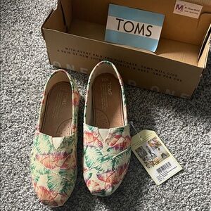 Toms Floral Canvas Slip-Ons in Peach, Pink & Green